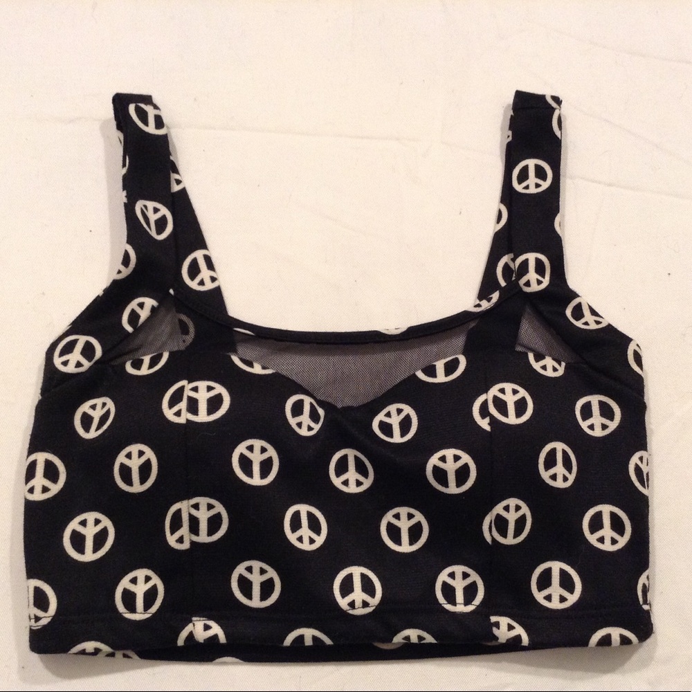 Peace Sign Black Mesh Bralette Crop Top Boho Gypsy